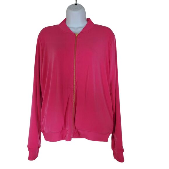 IMAN Global Chic Womens Reversible Jacket Medium Floral Pink Pockets Zipper QVC - Picture 6 of 9